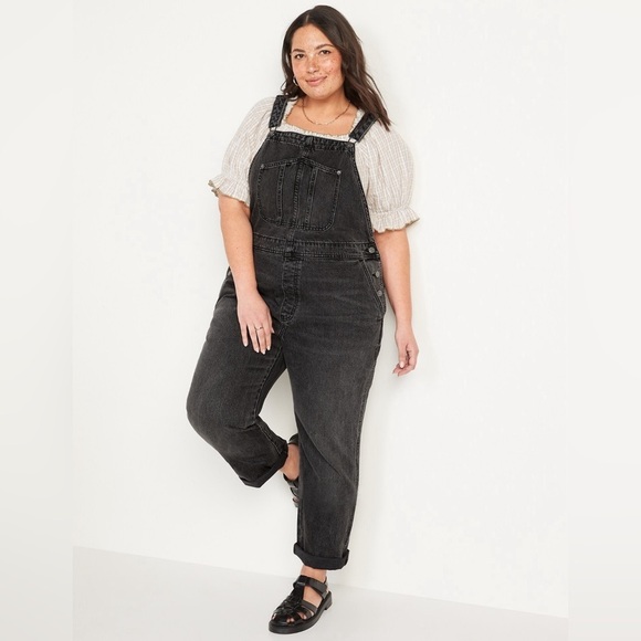 NWT! Slouchy Straight Black Wash Workwear Nonstretch Jean Overalls - Size 16 💛 - Picture 6 of 9